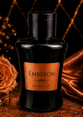 Emberon shower gel bottle with decorative elements on a dark background