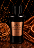 Black aftershave bottle labeled 'Ironwood Horizon' with a rose and decorative background.