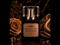 Perfume bottle labeled 'Ironwood Horizon' Cologne with a rose and decorative background