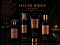 Silver Ridge men's grooming products on a dark background