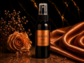 SOLINE body spray bottle with a rose and satin fabric on a dark background