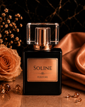 Soline perfume bottle with decorative elements on a dark background