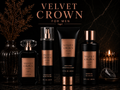 Velvet Crown men's grooming products on a dark background