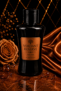 Bottle of Verdant Reserve aftershave with a rose and decorative background